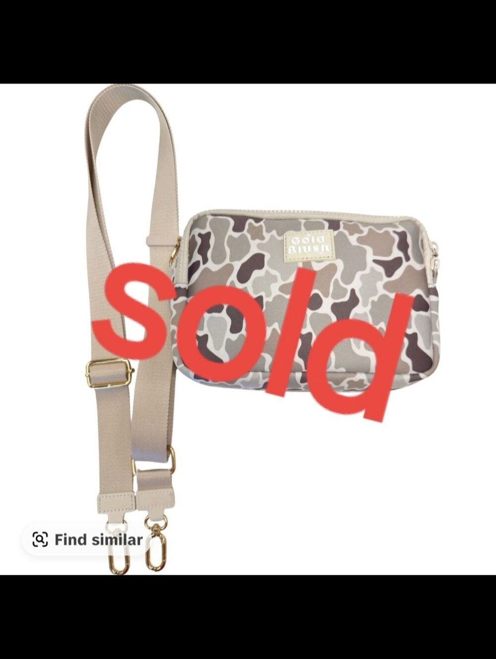 Beige Camo Crossbody Bag with Adjustable Strap